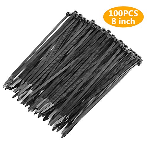 OAONAN Cable Zip Ties 100 Piece 8" Ultra Strong Plastic Wire Ties with 50 Pounds Tensile Strength Multi-Purpose Cable Tie for Home Office Garage Workshop Heavy Duty (Balck)