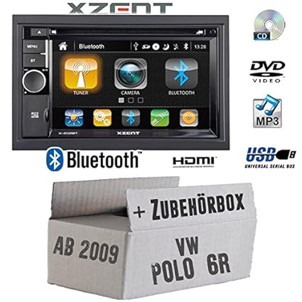 VW Polo 6R - Autoradio Radio Xzent X-202BT MkII | 2-Din Bluetooth DVD CD USB HDMI Touch Bildschirm PKW - Einbauzubehör - Einb