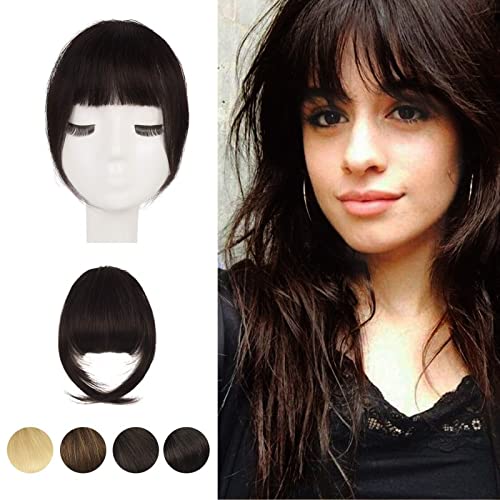 BARSDAR Clip in Fringe Human Hair 100% Real Hair Fringe Extensions French Bangs with Temples Clip on Bangs Natural Color Washable/Dye-able 2#