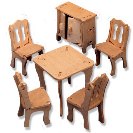 3-D Wooden Puzzle - Dollhouse Diningroom Furniture Set -Affordable Gift for your Little One! Item #DCHI-WPZ-P011