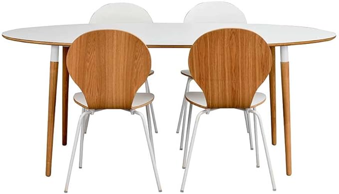 Pharao24 Esszimmergruppe mit ovalem Tisch Weiß und Eiche: Amazon.de