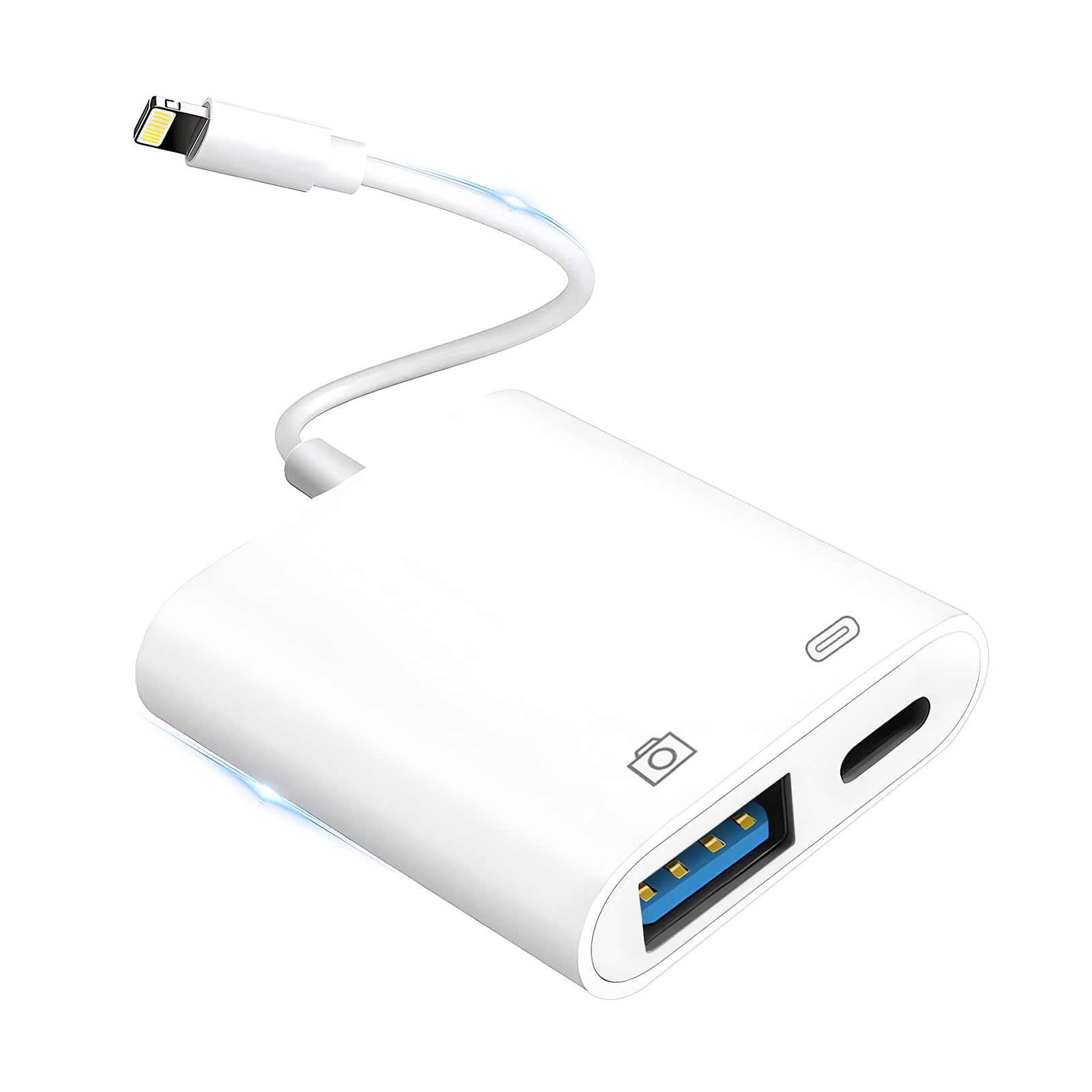 KikoSaka Lightning to USB Camera Adapter for iPhone with Lightning Charging Port USB 3.0 Female OTG Cable Keyboard Mouse No Support USB C, SSD