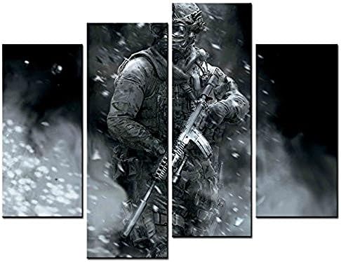 Forever With Me® - Weapon Paintings Wall Art Decor Soldiers and Battlefield 4 Piece Picture Print on Canvas for Modern Home Decoration