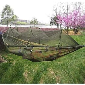 Rusee Camping Hammock with Net Outdoor Hammock Travel Bed Lightweight Parachute Fabric Double Hammock for Indoor… 519PbiUCVmL