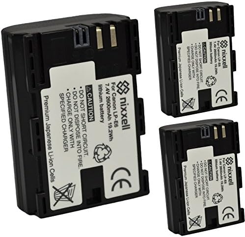 (3 Pack) Ultra High Capacity Nixxell Battery for Canon LP-E6 LC-E6 for Canon EOS 6D 7D Mark II 70D 60D 5D Mark II Mark III & Mark IV 80D 5DS R DSLR Cameras BG-E14 BG-E13 BG-E11 BG-E9 BG-E7 BG-E6