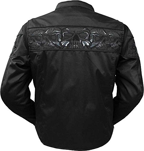 First Manufacturing mens Textile Savage Skulls Motorcycle Jacket(Black,Medium),1 Pack