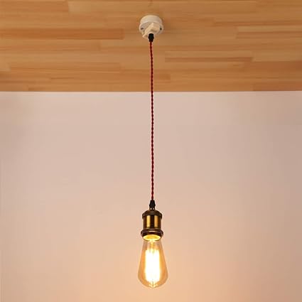 Amazon Venus 引掛けcリングソケット式 引掛けシーリング式 ペンダントライト 引掛式 ペンダントライト 赤いコード60cm レトロ 照明器具 E26口金 アンティーク調 インダストリアル ライト スチール製 陶製ソケット 居間 和室 和風 Led対応 電球は別売り Venus 屋内