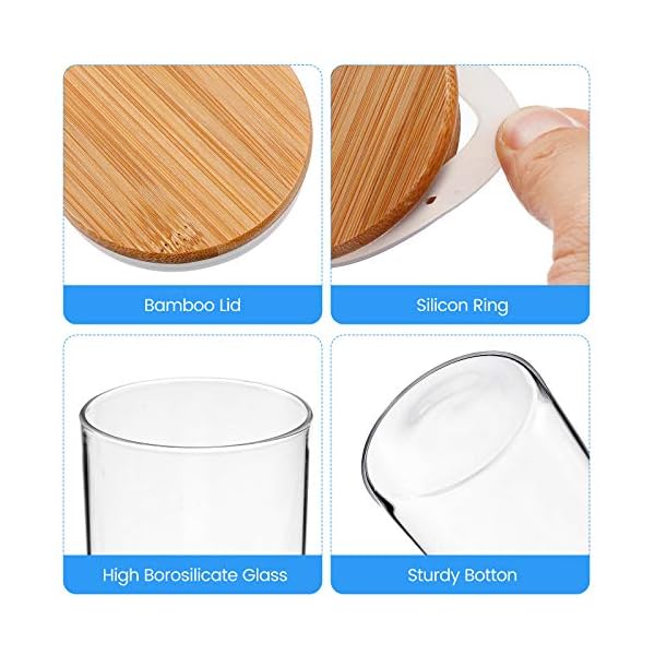 SAWAKE Glass Storage Jars with Bamboo Lids Silicone Ring Set of 12 (250ml) Small AirTight Kitchen Canister Jar Storage Container with Measuring Spoon for Spice Sugar Tea Coffee Beans Nuts Herbs Grains