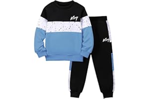 Fdqin 2 Pcs Kids Boys Hooded Sweatshirt Pants Set Hoodie Sweatsuit Fall Winter Spring Outfits for 4-14 Years