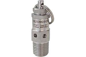HEZONGSION 1/4" NPT Male Adjustable Pressure Relief Safety Valve,30psi Set Pressure,0-40psi Range, SS304 Stainless Steel