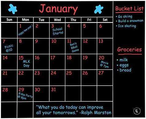 Black Wall Calendar Planner by Enriched Lifestyle - Large 27" x 22", Dry Erase Blackboard Organizer Plus 2 Erasable Neon Markers - Great in the Classroom, Office, and at Home