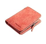 Women's Compact Wax Genuine Leather Bifold Wallet Pink
