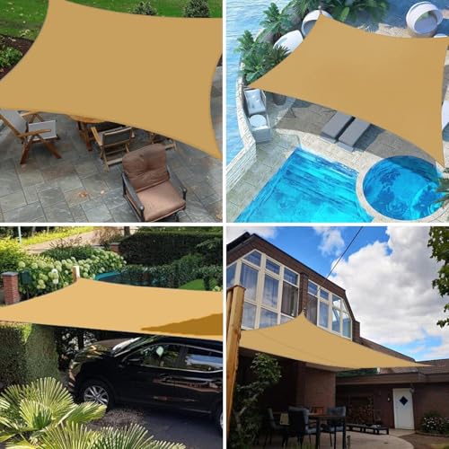 Jorunb Sun Shade Sail Canopy Air Permeable & 95% UV Block Resistant Awning, With Stainless Steel Hardware Fixing Kit for Patio Outdoor Garden Backyard Yard Beige (6x8m)