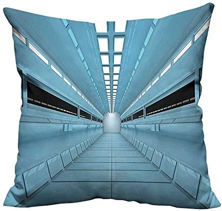 Modern Fashion Cushion Cover Science Fiction Hole in Spaceship Shuttle Interior Futuristic Arrival Light Blue Resists Dust Mites（Double-Sided Printing） 31.5x31.5 inch