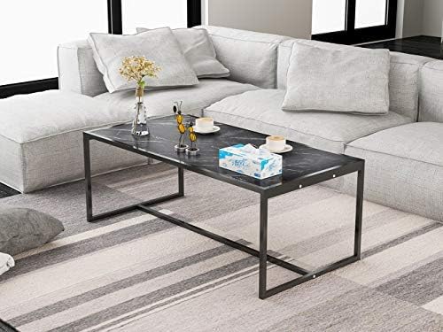 McNeil 47'' Marble Look Coffee Table Tea Snack Cocktail Sofa Side End Table TV Stand, Black & Black Granite