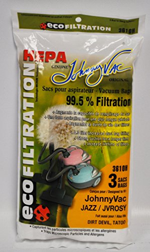 Johnny Vac Jazz JVROSY Ecofiltration HEPA Vaccum Bags 3 Pack 3610H
