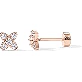 PAVOI 14K Gold Plated Sterling Silver Posts Dainty Mini Multi-Shape Flat Back Stud Earring Pack for Women | Helix Cartilage Piercing Jewelry