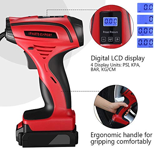 Portable Tire Inflator, 12V Car Charger & Battery Pack Powered Cord