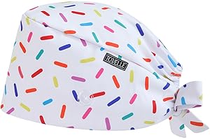 TOVELLE Colorful Sprinkles Double-Sided Printed Scrub Caps for Women with Buttons, Adjustable Helps Reduce Static Buildup Medical Hats, Cute and Breathable Surgical Caps with Sweatband for Long Hours