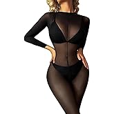 HTRUIYA Women Sexy Full Body Stockings Elastic Long Sleeve Bodystocking Nylon One Piece Bodysuit Tights