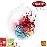 Shinyee Clear Fillable Ornaments Ball DIY Christmas Ornaments Xmas Clear Sphere Plastic Empty Round DIY Ornaments Set,Baubles Christmas Tree Balls Ornaments Fillable Big Orb Craft(Clear 80mm 12 Balls)