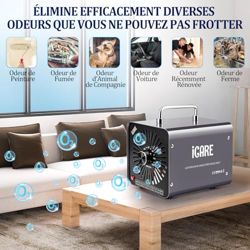 ICARE Home Ozone Generator 30000mg/h Ozone Machine for Air Purification and Odour Removal Ozone Device Portable O3 for Office, Bathroom, Home, Car