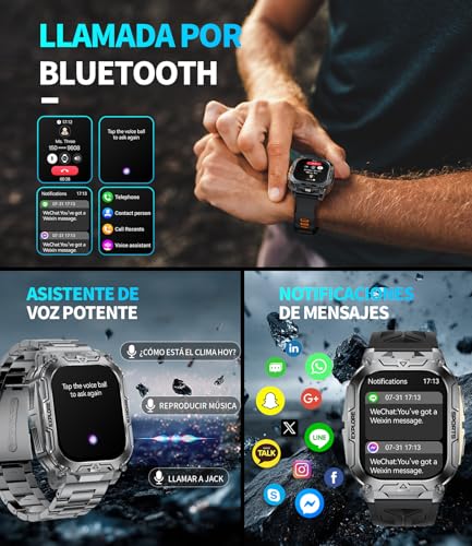 Reloj inteligente militar para hombre con batería de 1000 mAh/función de teléfono, pantalla grande de 2,01 pulgadas, reloj de fitness con frecuencia cardíaca/monitor de sueño/200+ modos deportivos
