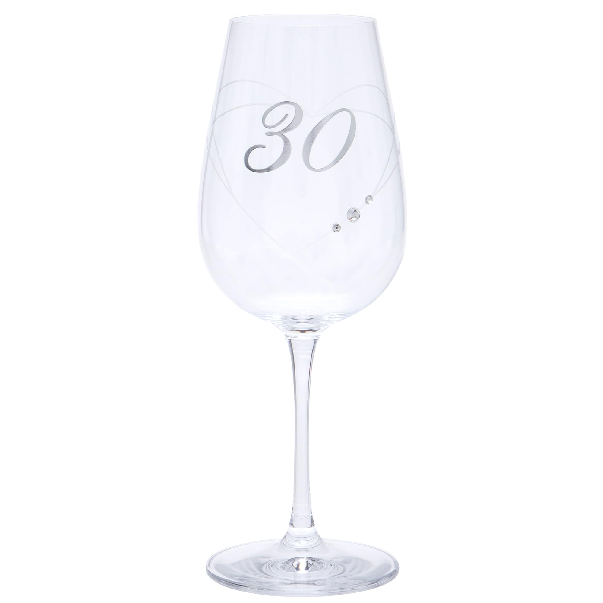 30th Birthday Wine Glass with Etched Heart and Diamante Detailing, 550ml, Gift Boxed