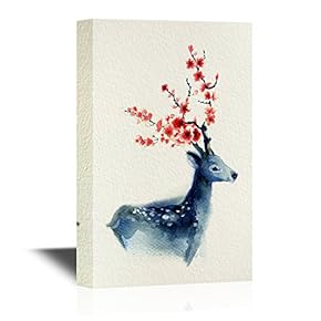 Canvas Wall Art - Watercolor Style Deer Series - Blue Deer - Gallery Wrap Modern Home Art | Ready to Hang - 12x18 inches