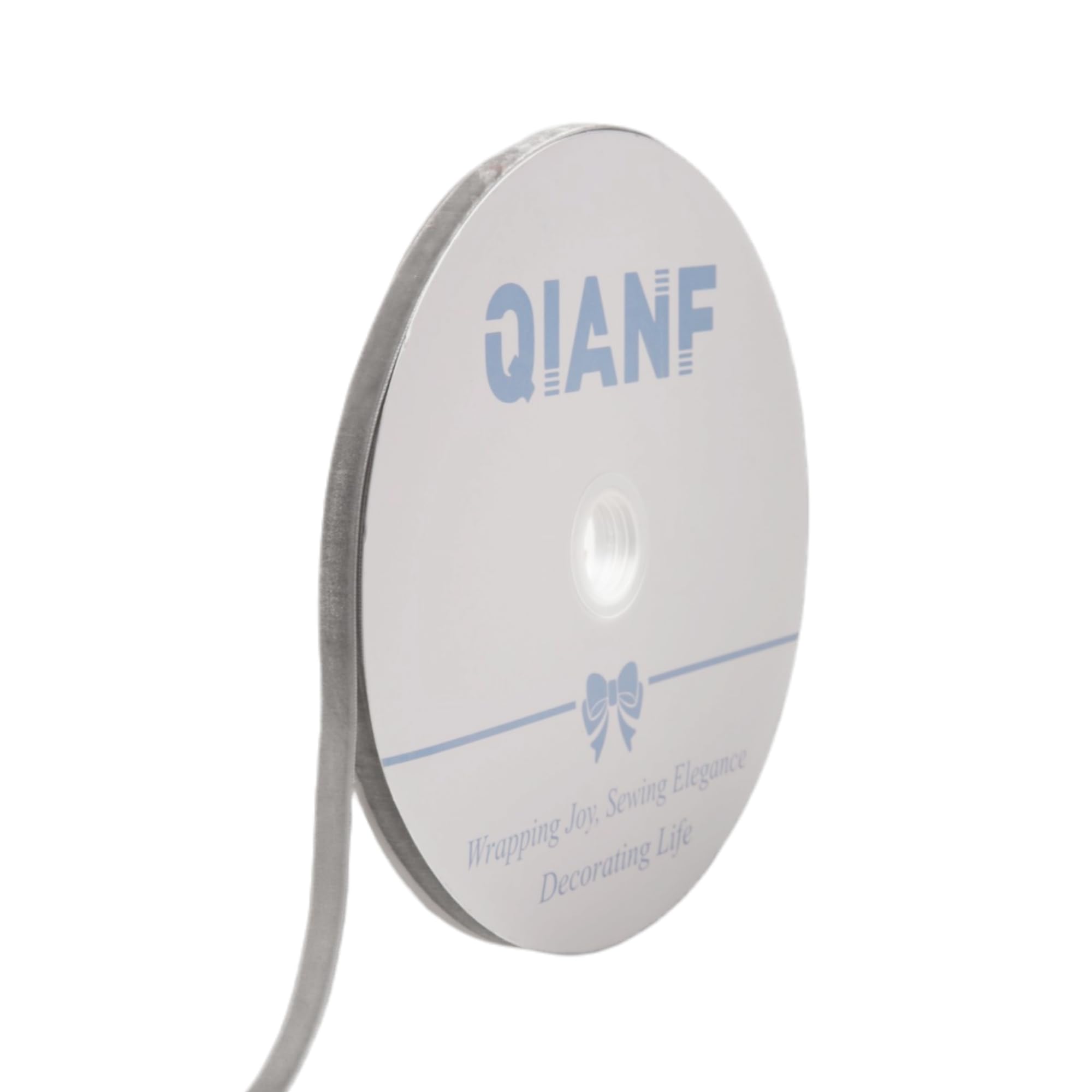 QIANF Vintage Silver Velvet Ribbon, 3/8 Inch X 25Yd