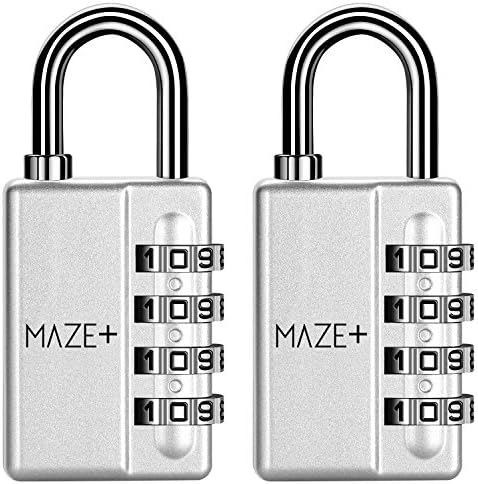 MazePlus 4 Digit Combination High Security Resettable Padlocks Silver 2-Pack - Heavy Duty Weatherproof Construction - Ideal For Lockers, Suitcases, Travel Bags, Chains &amp; More