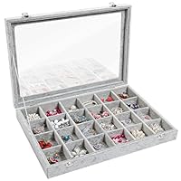 Valdler Clear Lid 24 Grid Jewelry Tray Showcase Display Storage