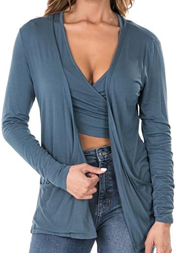 coul J B7-030 Women's Long Sleeve Open Front Cardigan w/pockets (Teal Blue_X-Large)