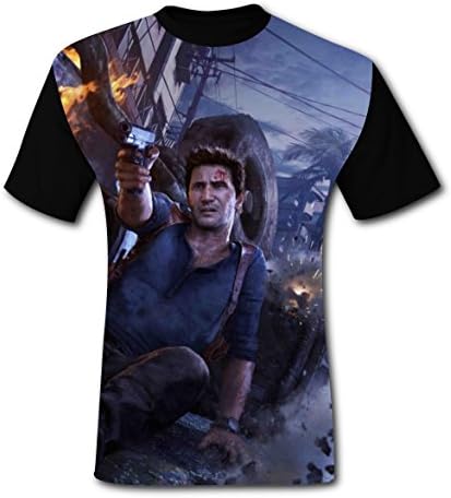 T-shirts Tee Shirt Tops for Men Black Cool 3D Uncharted-4_Nathan Drake 3XL