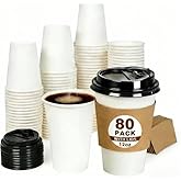 ESSENTIAL 12 oz Disposable Coffee Cups with Lids and Sleeves, 80 Pack Leak-Free Paper Hot Cups, Sturdy Thick Food-Safe To Go Cups for Hot & Cold Beverages, Perfect for Coffee Shops and Offices