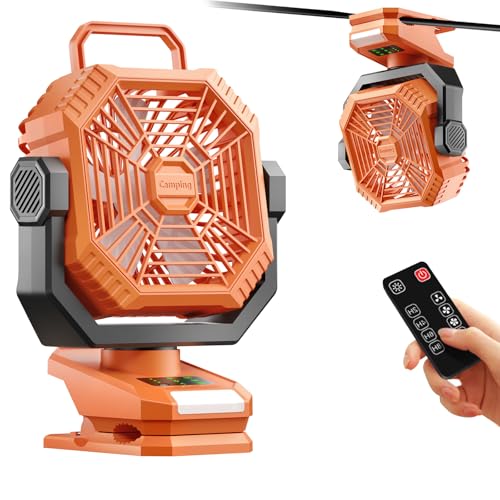 xeamun Portable Camping Fan with LED Lantern, 360°Rotation and Clip on for Desk, 8000mAh USB Rechargeable Battery Powered, Digital Display and Hanging Hook for Tent RV Outdoor Travel Barbecue Bedroom
