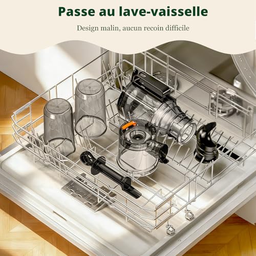 LINKChef Fruit and Vegetable Juicer, Slow Juicer 200 W with Large Opening 115 mm for Whole Fruits, Compact Juice Machine, BPA-Free, Easy to Install and Clean, with 2 Glasses