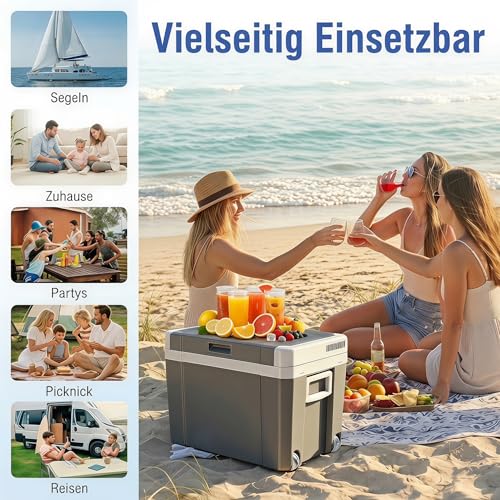 TOOHUB 45L Electric Cool Box, Thermoelectric Car Cool Box with Wheels, 12 V/230 V, Cool & Warm Function with Energy Saving / MAX/Eco Mode, for Camping, Picnic, Quiet [Energy Class E]