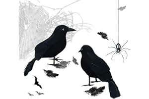 JLGKNEE Black Crow Halloween 2pcs Artificial Realistic Black Feather Crow for Party Decoration