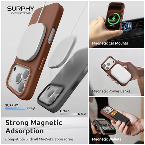 SURPHY PU Leather Case for iPhone 17 Pro MAX (6.9") Case Compatible with MagSafe, Leather Case with Precise Cutouts, Brown