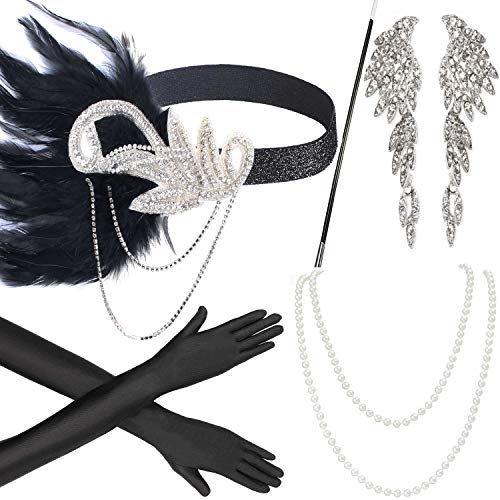 Beelittle 1920s Accessories Headband Earrings Necklace Gloves Cigarette Holder (E3)