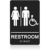 T&R Restroom Signs with Wheelchair Symbols for Business - 1 Pack - 9 x 6 Inches Acrylic, ADA Compliant with Braille, Apply to