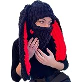Thickened Crochet Knit Balaclava Hat for Women Girls, Funny Long Bunny Ears Beanie Hat with Scarf Mask Thermal Headwear