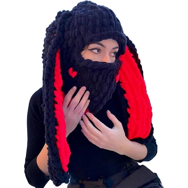 Cute Y2k Knit Balaclava Crochet Rabbit Face Mask Winter Warm Hats