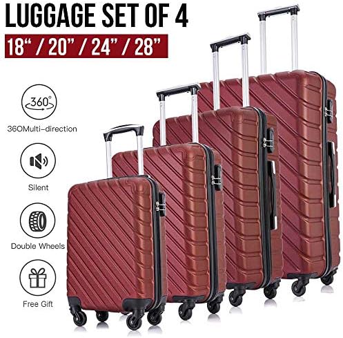 Apelila 4 Piece Hardshell Luggage Sets,Travel Suitcase,Carry On Luggage with Spinner Wheels Free Cover&Hanger Inside (Wine) 2 Apelila 4 Piece Hardshell Luggage Sets,Travel Suitcase,Carry On Luggage with Spinner Wheels Free Cover&Hanger Inside (Wine)