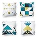 Phantoscope Set of 4 100% Cotton Blue Gilding Gold Geometric Decorative Throw Pillow Case Cushion Cover 18 x 18 inches 45 x 45 cm