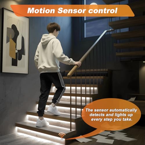 MALIIGAZA Smart Indoor Stair Lighting 16 Steps Cool White COB LED 6000K Cool White Progressive Lighting Modular System Secure Remote Control