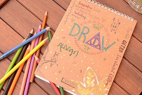 Hand drawn notebook or sketchbook with text Just Draw it, Bohemian Book, Sketchbook,Journal, Notebook, Sketching, Doodling, Drawing