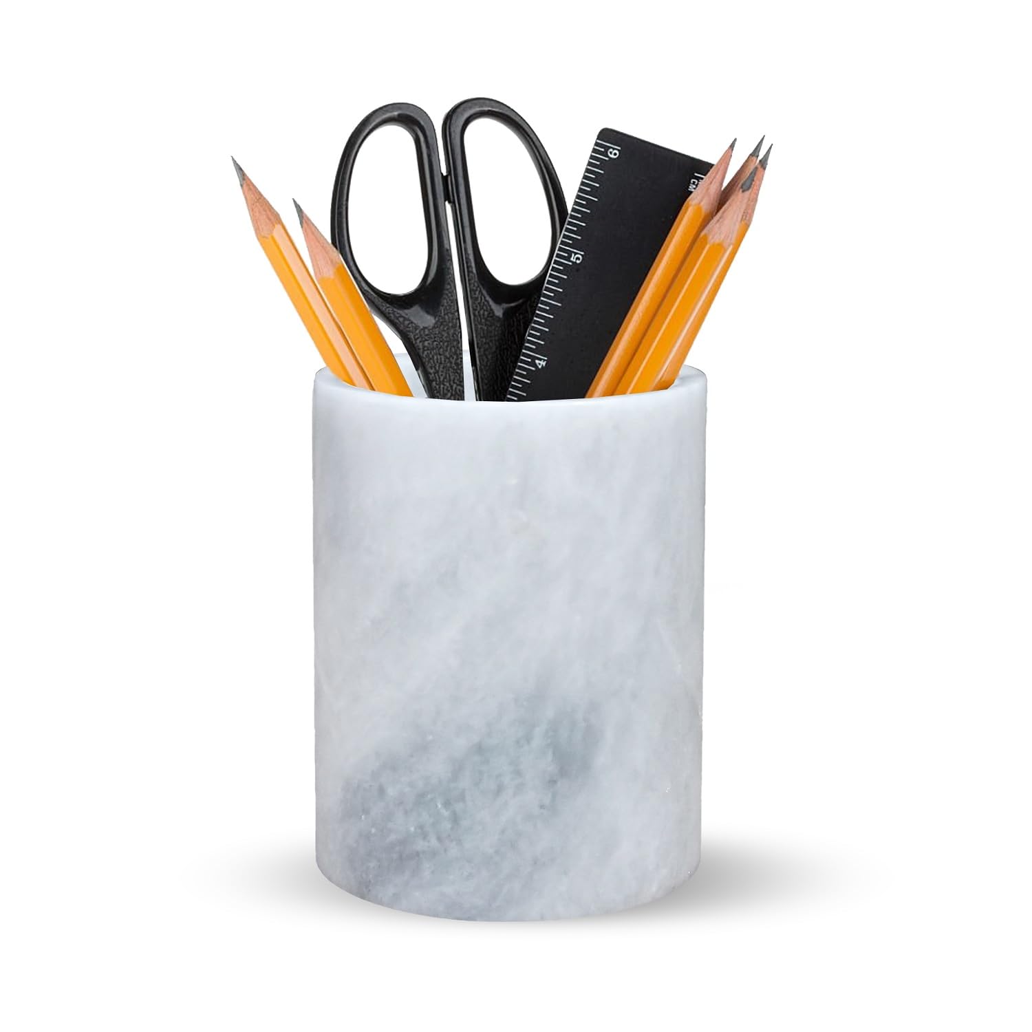 SHOPUKASA Natural Marble Office Desk Organizer Tidy Pen Pencil Pots Holder Stationery Storage Box Desk Accessories Size: Dia 7cm Height 10cm (White)