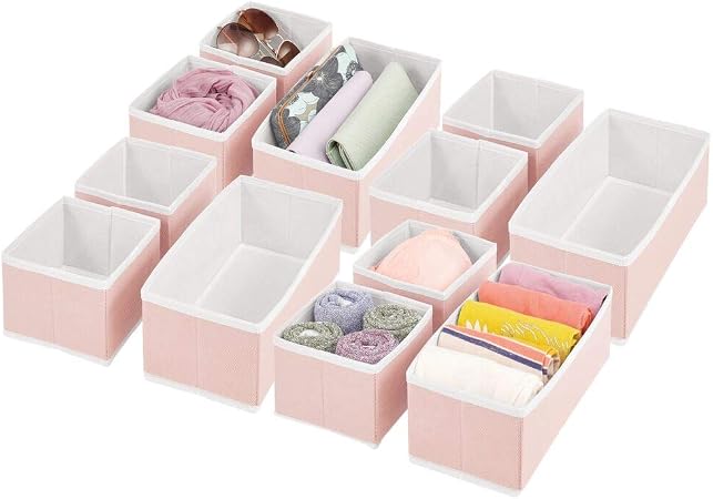 Bacs De Rangement De 2 Tailles En Fibre Synthetique Lillas Et Blanc Mdesign Boite De Rangement Pour Armoire Ou Commode Set De 12 Organiseur De Tiroir Pour Chaussettes Etc Lingerie Organiseurs De